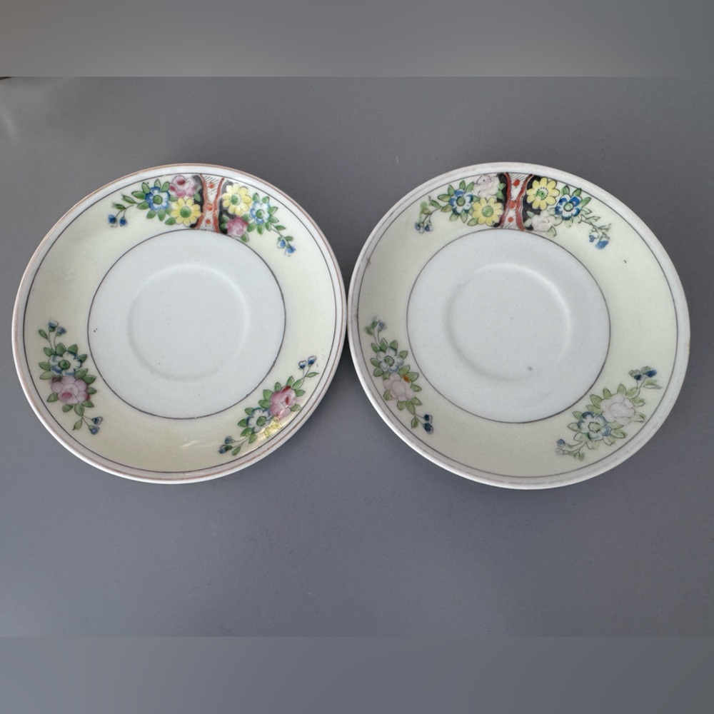 Japanese Antique Floral Patterned Saucer Set of Two. made in Japan.